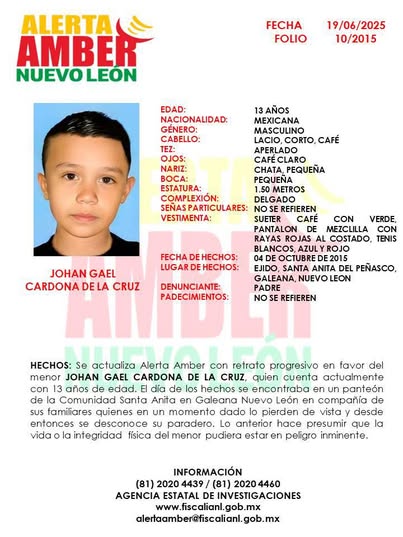 Johan fue visto por última vez comiendo una manzana dentro del auto familiar, sin embargo, minutos después, ya no estaba.